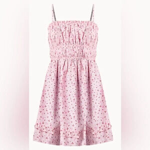 NWOT Free People Gabby Mini Dress pink with cherries cotton Small w/ pockets